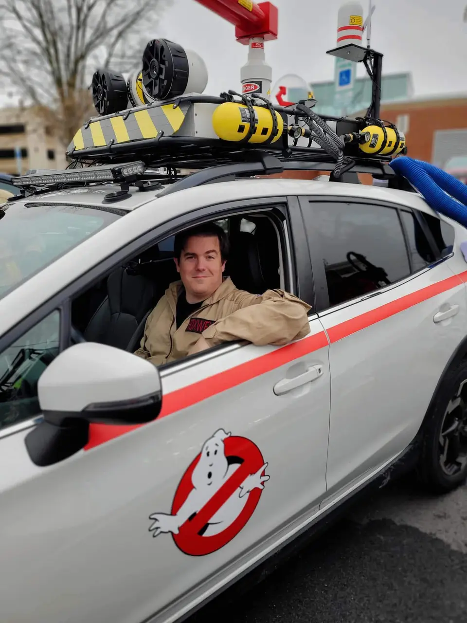 The Ghostbusters Virginia Ecto vehicle on display at a local car show