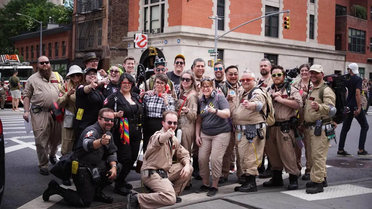 Ghostbusters Virginia members gathered together outdoors at a community street event